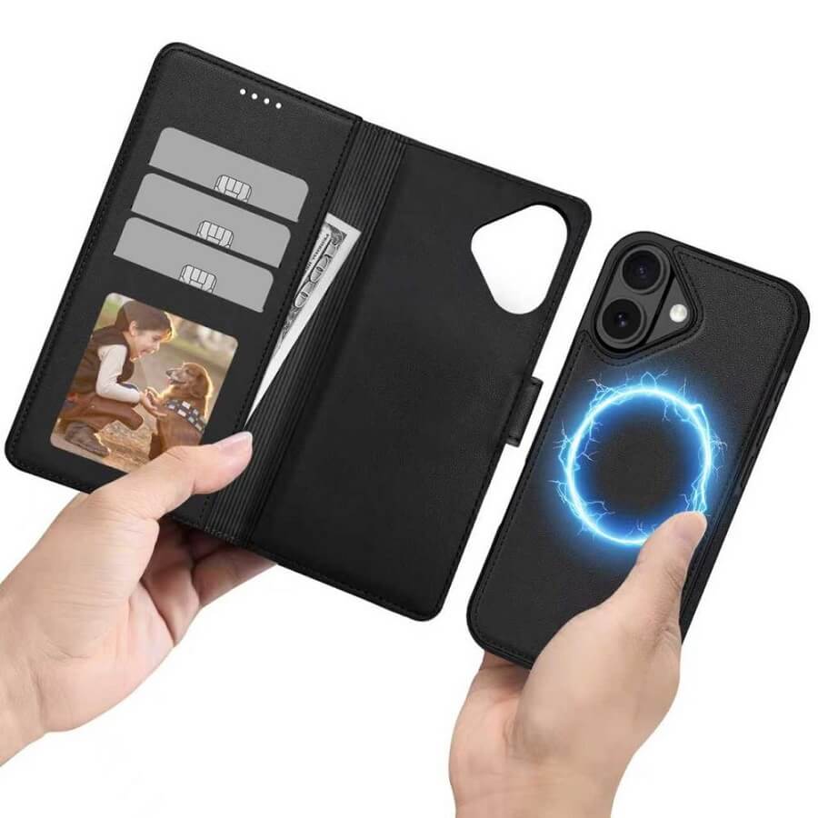 Magsafe Кожен Калъф с Джобове за iPhone 17, Tech-Protect Wallet Book Case, Черен (2)