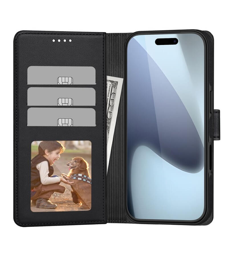 Magsafe Кожен Калъф с Джобове за iPhone 17, Tech-Protect Wallet Book Case, Черен (3)