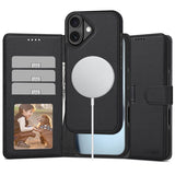 Magsafe Кожен Калъф с Джобове за iPhone 17, Tech-Protect Wallet Book Case, Черен