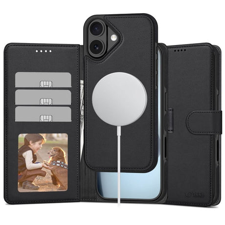 Magsafe Кожен Калъф с Джобове за iPhone 17, Tech-Protect Wallet Book Case, Черен