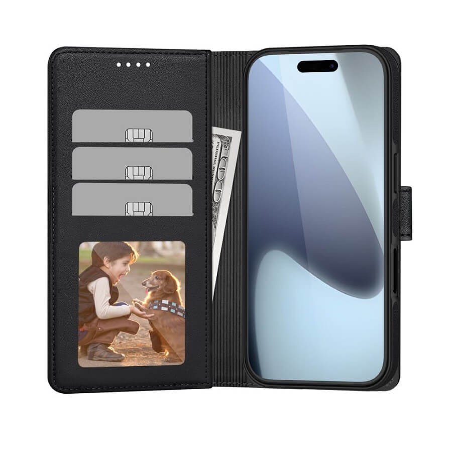Magsafe Кожен Калъф с Джобове за iPhone 17 Pro, Tech-Protect Wallet Book Case, Черен (3)