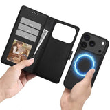 Magsafe Кожен Калъф с Джобове за iPhone 17 Pro, Tech-Protect Wallet Book Case, Черен (2)