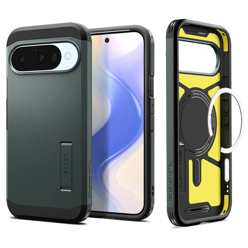 MagSafe Противоударен Калъф за Google Pixel 10 Pro/ 10, Spigen Tough Armor Case, Зелен (10)