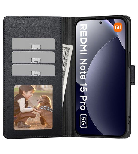 Кожен Калъф с Джобове за Xiaomi Poco M8 Pro, Tech-Protect Wallet Book Case, Черен (2)