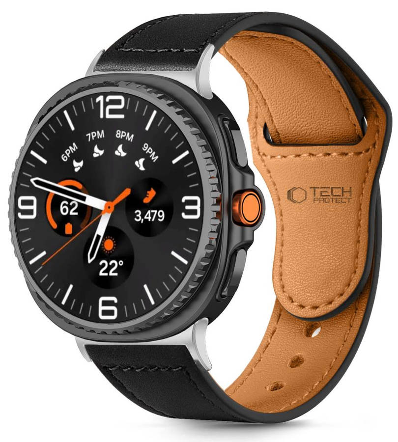 Кожена Каишка за Samsung Watch 8/ 8 Classic 40/ 44/ 46mm, Tech-Protect LeatherFit Band, Черен