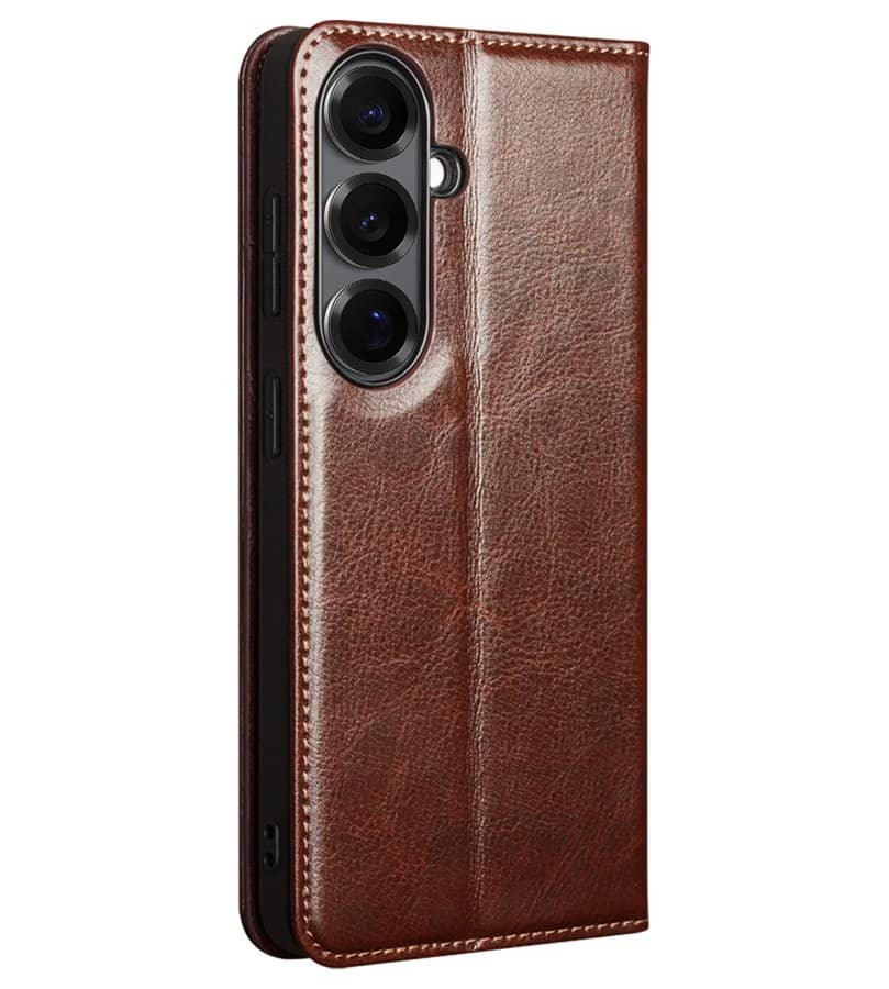Кожен Калъф за Samsung S26 Plus, Qialino Book Case, Кафяв (4)