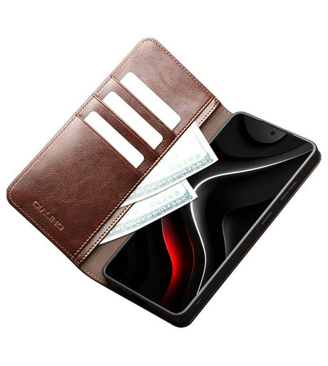 Кожен Калъф за Samsung S26 Plus, Qialino Book Case, Кафяв (3)
