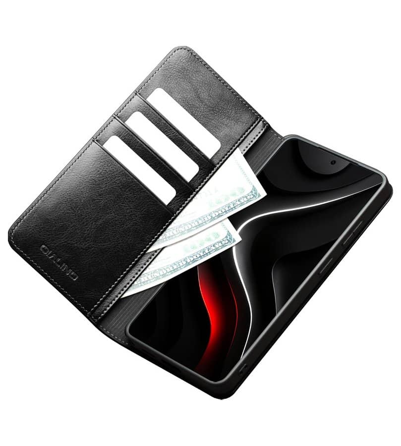 Кожен Калъф за Samsung S26 Ultra, Qialino Book Case, Черен (3)