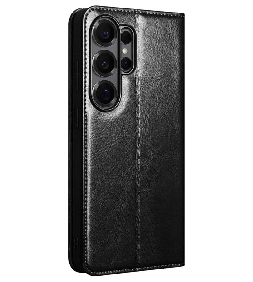 Кожен Калъф за Samsung S26 Ultra, Qialino Book Case, Черен (4)