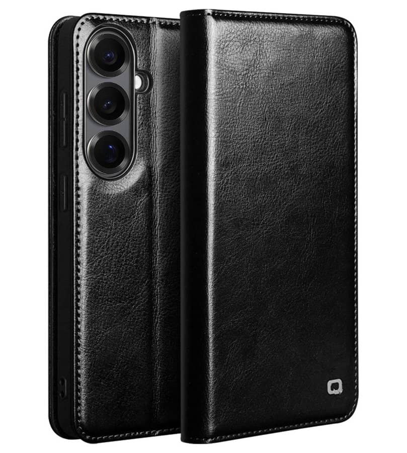 Кожен Калъф за Samsung S26 Plus, Qialino Book Case, Черен