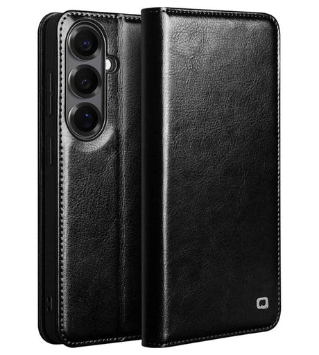 Кожен Калъф за Samsung S26 Plus, Qialino Book Case, Черен