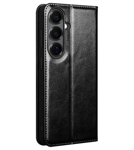 Кожен Калъф за Samsung S26 Plus, Qialino Book Case, Черен (4)