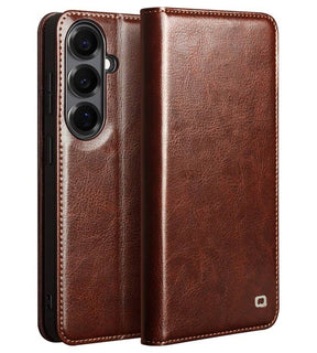 Кожен Калъф за Samsung S26, Qialino Book Case, Кафяв