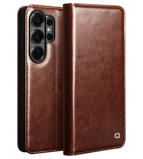 Кожен Калъф за Samsung S26 Ultra, Qialino Book Case, Кафяв