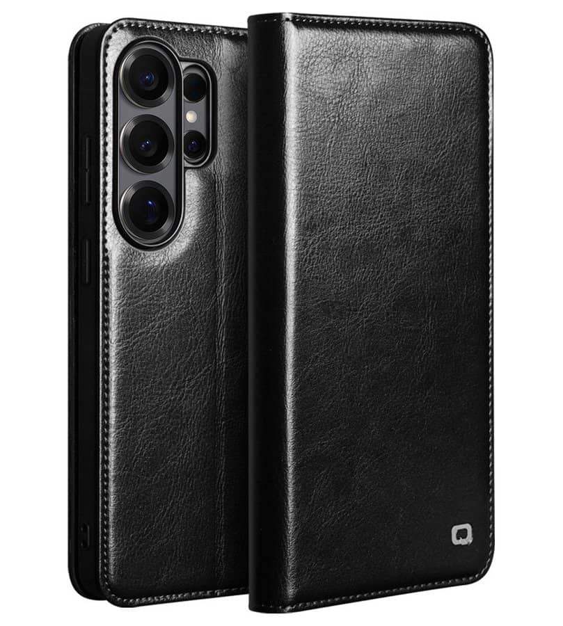 Кожен Калъф за Samsung S26 Ultra, Qialino Book Case, Черен