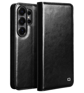 Кожен Калъф за Samsung S26 Ultra, Qialino Book Case, Черен