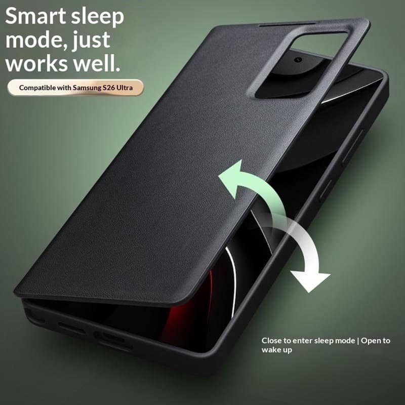 Активен Кожен Калъф за Samsung S26 Ultra, Qialino Smart View Book Case, Кафяв (2)