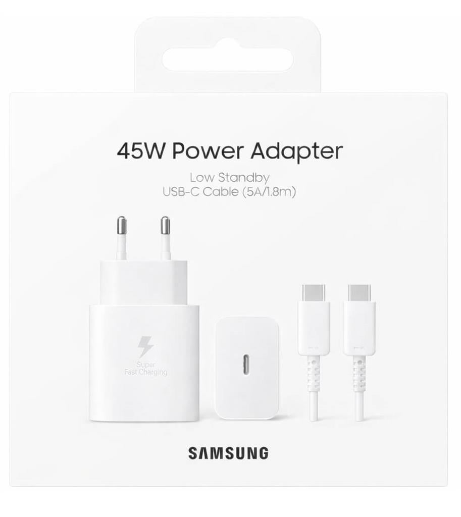 Оригинално Зарядно Samsung 45W 220v Super Fast Charger и USB-C Кабел 1.8m EP-T4511XWE, Бял