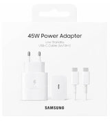 Оригинално Зарядно Samsung 45W 220v Super Fast Charger и USB-C Кабел 1.8m EP-T4511XWE, Бял