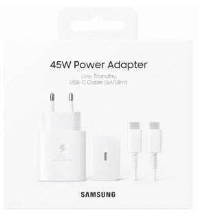 Оригинално Зарядно Samsung 45W 220v Super Fast Charger и USB-C Кабел 1.8m EP-T4511XWE, Бял