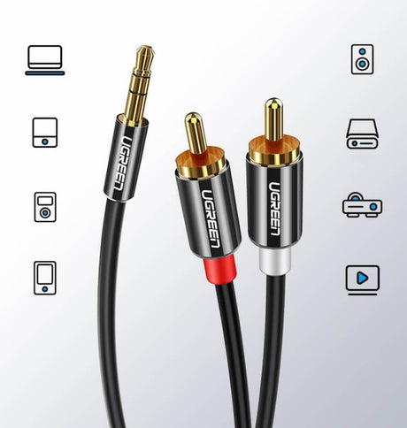 Аудио Кабел, Ugreen AV116 Jack 3.5mm към 2 x RCA 5m, Черен (5)
