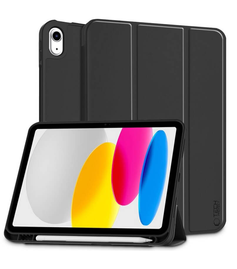 Защитен Калъф за Калъф за iPad 11th 2025 A16/ 10th 2022, Tech-Protect Trifold Slim Pen Case, Черен