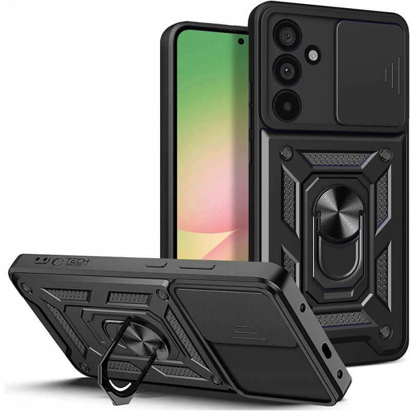 Калъф с Предпазител за Камера и Стойка за Samsung A26, Tech-Protect CamShield Pro Case, Черен