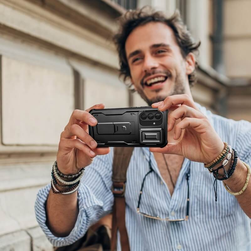 Противоударен Калъф с Плъзгач за Камера за Samsung A36, Tech-Protect Kevlar Cam Plus Case, Черен (7)