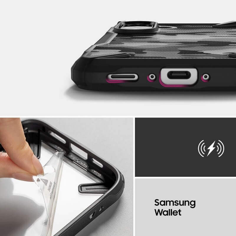Противоударен Хибриден Калъф за Samsung A36, Ringke Fusion X Camouflage Case, Черен (3)