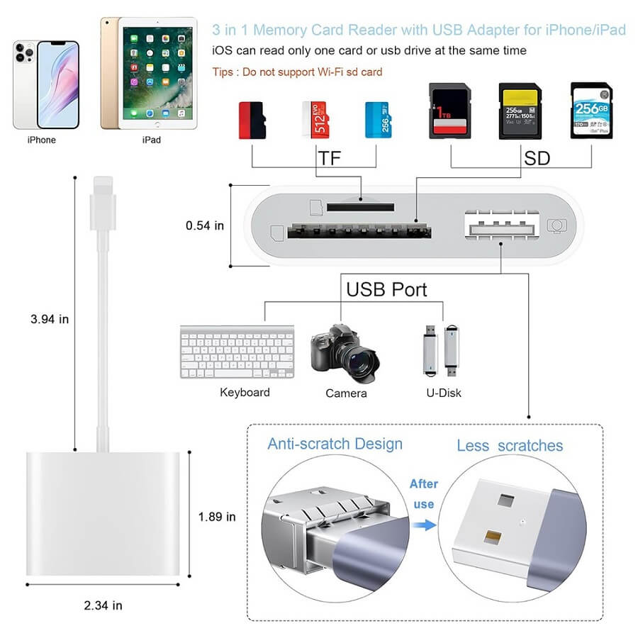 USB и Card Reader за iPhone/iPad (Lightning), Бял (6)