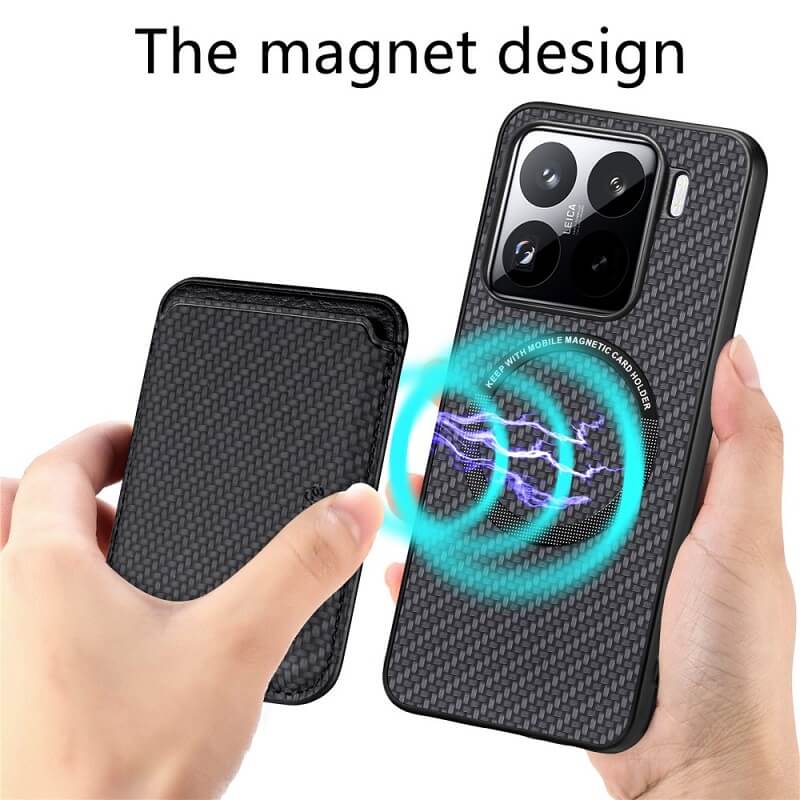 Калъф с Място за Карти за Xiaomi 15 Pro, Carbon Magsafe Wallet Case, Черен (5)