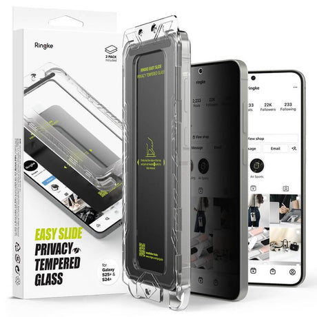 Затъмняващ Протектор за Samsung S25 Plus, Ringke Privacy Easy Slide Glass 2бр., Черен