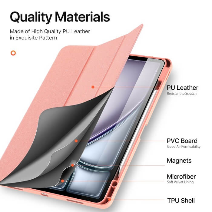 Калъф с Pen Поставка за iPad Air 13" M4/ M3/ M2, Dux Ducis Domo Case, Розов (7)