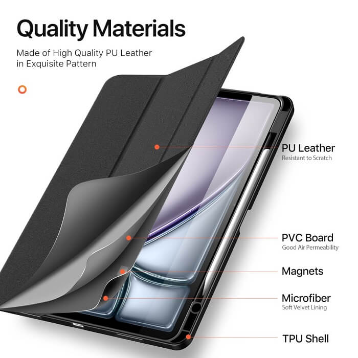 Калъф с Pen Поставка за iPad Air 13" M4/ M3/ M2, Dux Ducis Domo Case, Черен (8)
