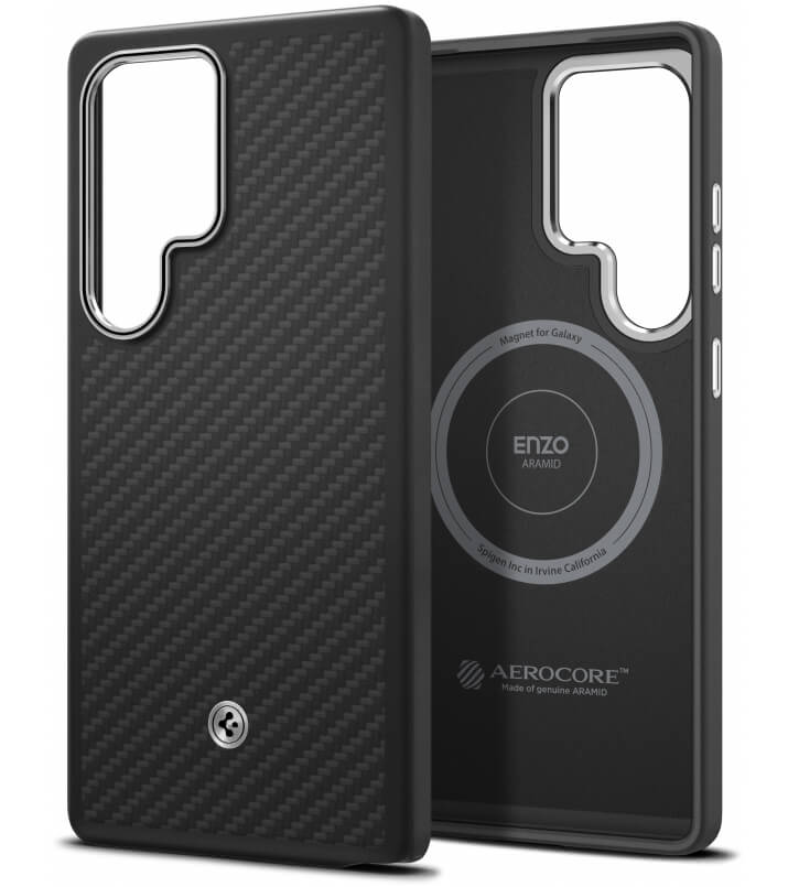 Magsafe Калъф за Samsung S25 Ultra, Spigen Enzo Aramid Case, Черен