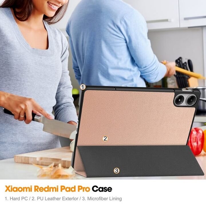 Защитен Калъф за Xiaomi Redmi Pad 1/2 Pro 12.1, Tech-Protect Trifold Slim Pen Case, Златист (7)