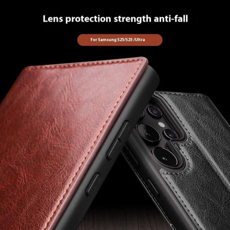Кожен Калъф за Samsung S25 Plus, Qialino Book Case, Черен (3)