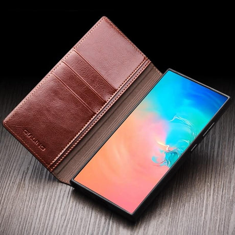 Кожен Калъф за Samsung S25 Plus, Qialino Book Case, Кафяв (5)