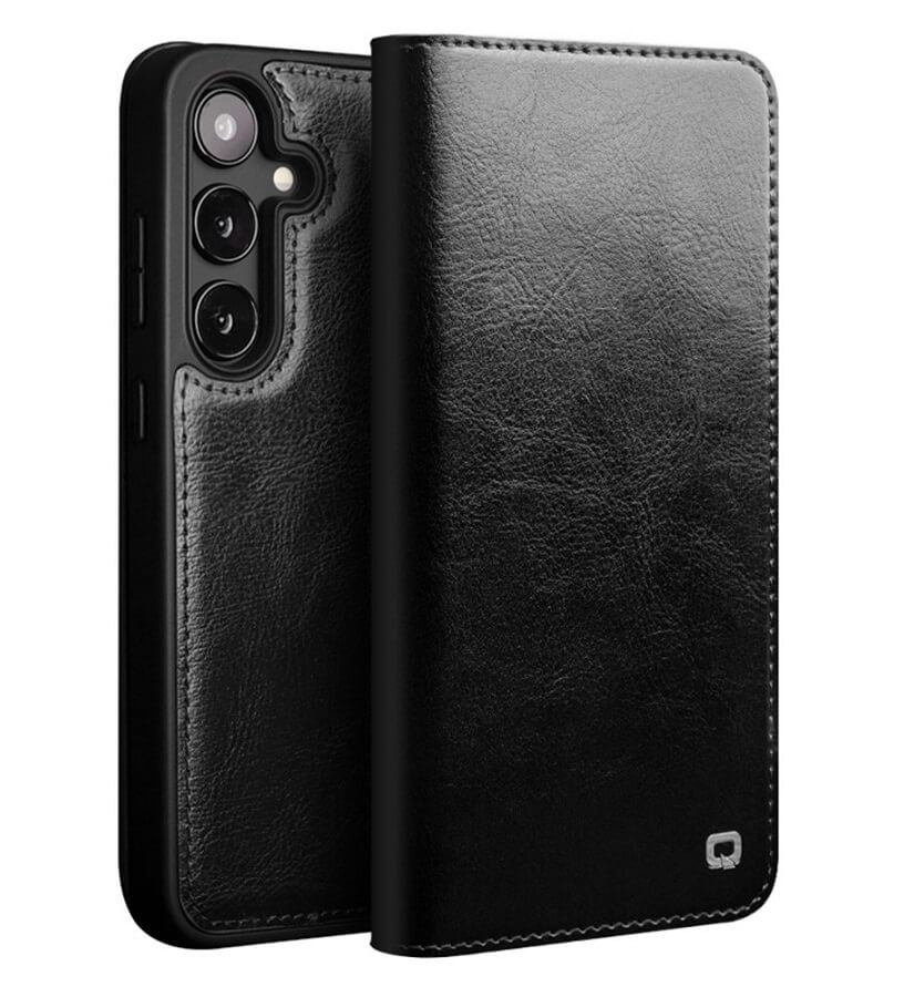 Кожен Калъф за Samsung S25 Plus, Qialino Book Case, Черен