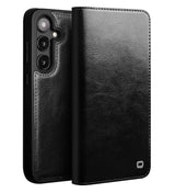 Кожен Калъф за Samsung S25 Plus, Qialino Book Case, Черен