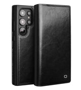 Кожен Калъф за Samsung S25 Ultra, Qialino Book Case, Черен