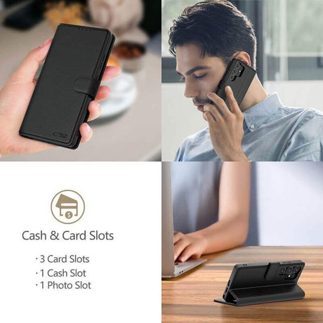 Кожен Калъф с Джобове за iPhone 17e/ 16e, Tech-Protect Wallet Book Case, Черен (5)