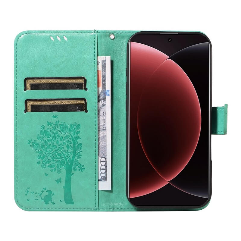 Кожен Калъф с Джобове за Xiaomi 15 Ultra, Wallet Book Case, Зелен (3)