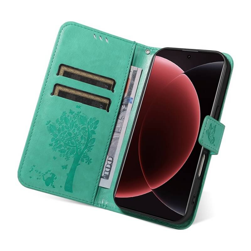 Кожен Калъф с Джобове за Xiaomi 15 Ultra, Wallet Book Case, Зелен (4)