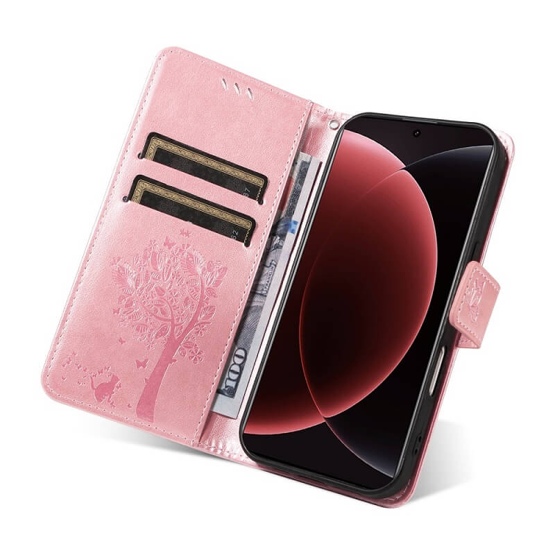 Кожен Калъф с Джобове за Xiaomi 15 Ultra, Wallet Book Case, Розов (4)