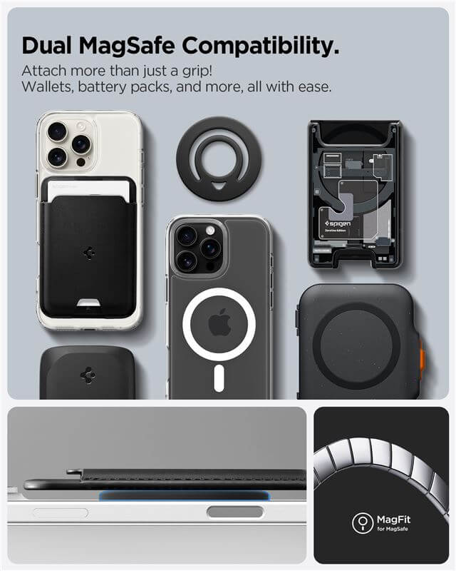 Magsafe Адаптер с Пръстен, Spigen Dual Pop Phone Holder, Черен (4)