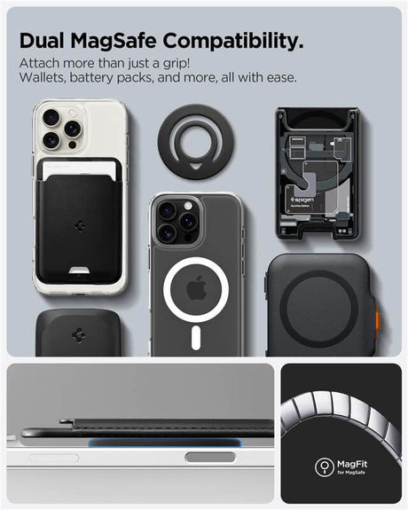 Magsafe Адаптер с Пръстен, Spigen Dual Pop Phone Holder, Черен (4)