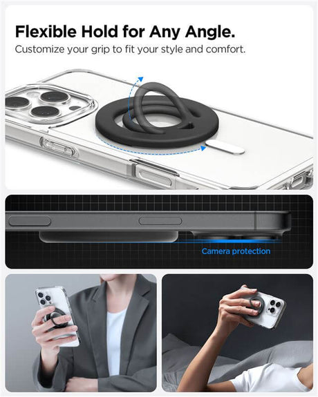 Magsafe Адаптер с Пръстен, Spigen Dual Pop Phone Holder, Черен (6)