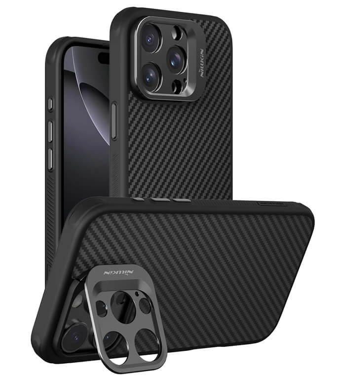 Magsafe Калъф за iPhone 16 Pro, Nillkin Aramid Fiber CarboProp Kickstand Case, Черен