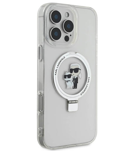 Magsafe Калъф с Поставка за iPhone 16 Pro, Karl Lagerfeld Ringstand Heads Case, Прозрачен (4)